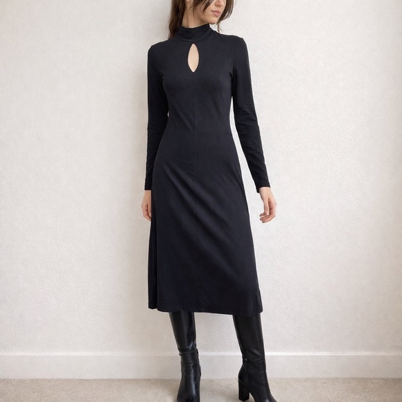 Modern‎ Citizen Helena Black Scarf Neck Keyhole Jersey Midi Dress XS Minimalist